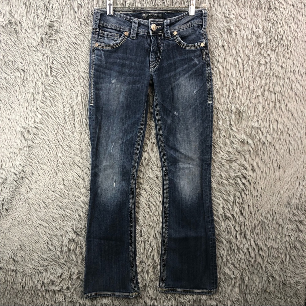 Silver Jeans Womens Size 27 Suki Surplus Distressed Bootcut Denim Jeans - Picture 5 of 15